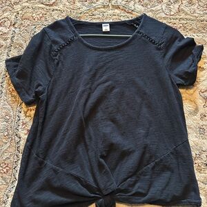 Black Tie Front Short Sleeve Top